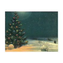 Vintage Christmas Tree at Night with Lights