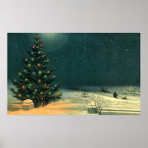 Vintage Christmas Tree at Night with Lights Posters