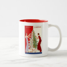 Vintage Christmas tree card mug