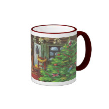 Vintage Christmas Tree Cozy Fireplace Living Room Coffee Mug
