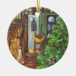Vintage Christmas Tree Cozy Fireplace Living Room Christmas Tree Ornaments