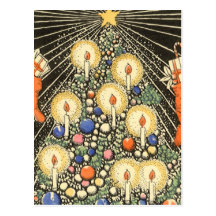 Vintage Christmas Tree Lit Candles Star Stockings Post Cards