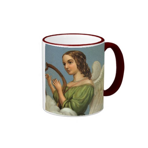 Vintage Christmas Victorian Angel Music Harp Coffee Mug