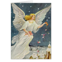 Vintage Christmas Victorian Angel with Stars Roses Card