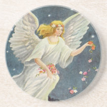 Vintage Christmas Victorian Angel with Stars Roses Coasters