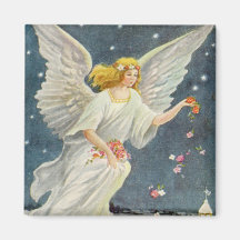 Vintage Christmas Victorian Angel with Stars Roses Refrigerator Magnets