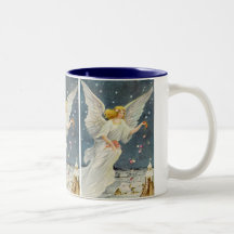 Vintage Christmas Victorian Angel with Stars Roses Mug