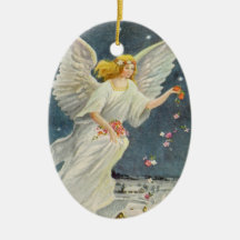 Vintage Christmas Victorian Angel with Stars Roses Christmas Tree Ornament
