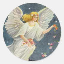 Vintage Christmas Victorian Angel with Stars Roses Round Stickers
