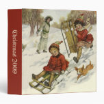 Vintage Christmas, Victorian Children Sledding Dog 3 Ring Binder