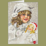 Vintage Christmas Victorian Girl with Doll in Snow cards