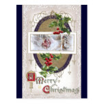 Vintage Christmas Vignette with Holly Postcards