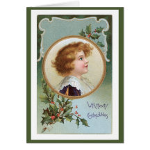 Vintage Christmas Wishes, Victorian boy Greeting Cards