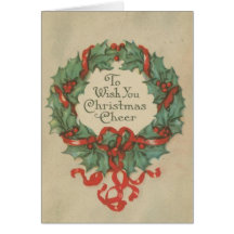 Vintage Christmas Wreath with Wishes Greeting Card