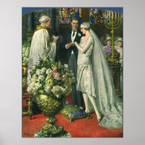 Vintage Church Wedding Ceremony; Bride and Groom Poster
