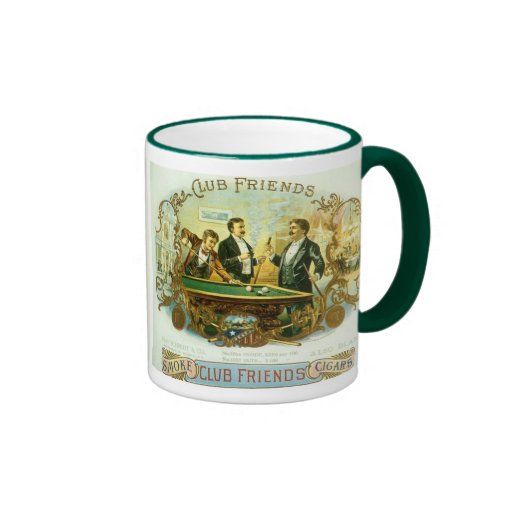 Vintage Cigar Label Art Club Friends Shooting Pool Coffee Mug