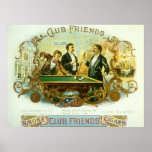 Vintage Cigar Label Art Club Friends Shooting Pool Posters