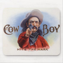 Vintage Cigar Label Art, Cowboy Hits the Mark Mouse Pads
