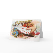 Vintage Cigar Label Art, Staight Five Casino Game Card