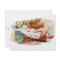 Vintage Cigar Label Art, Staight Five Casino Game Invite