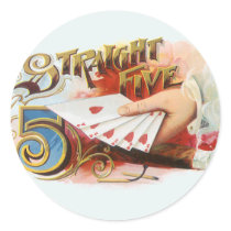 Vintage Cigar Label Art, Staight Five Casino Game Round Sticker