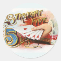 Vintage Cigar Label Art Straight Flush with Hearts Round Sticker