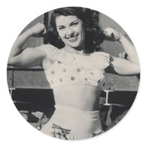 Vintage Circus Muscle Girl Photo Round Sticker