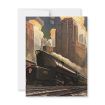 Vintage City Commuter Train on the Tracks Personalized Invitation