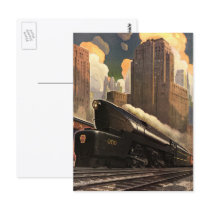 Vintage City Commuter Train on the Tracks Post Cards