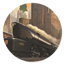 Vintage City Commuter Train on the Tracks Round Stickers