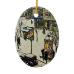 Vintage City Street Winter Scene Christmas Tree Ornament