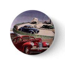 Vintage Classic Sedan Cars Driving on the Freeway Pinback Button