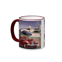 Vintage Classic Sedan Cars Driving on the Freeway Coffee Mugs