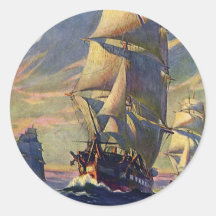 Vintage Clipper Ships, Transportation at Sea Round Sticker