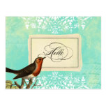 Vintage Collage Bird Hello Postcard