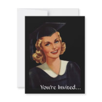 Vintage College Co-Ed Graduation Woman Custom Invites