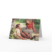 Vintage College Coeds in Love Greeting Card