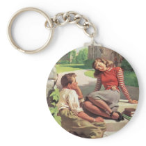 Vintage College Coeds in Love Key Chains