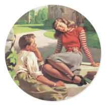 Vintage College Coeds in Love Round Stickers