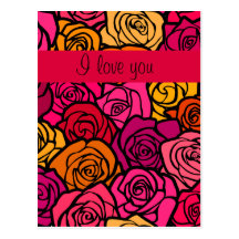 Vintage colourful roses 'I love you' Postcard
