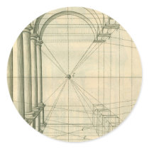 Vintage Columns Perspective by Henricus Hondius Round Stickers