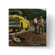 Vintage Construction Site; Architect and Client Pinback Button