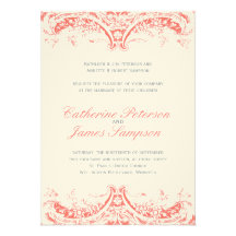 Vintage Coral Wedding Invitations