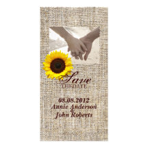 vintage country burlap  yellow sunflower wedding photo cards
