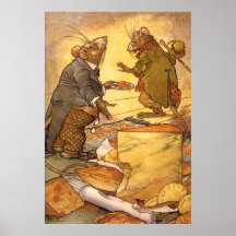 Vintage Country Mouse, City Mouse Aesop's Fable Poster