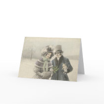 Vintage Couple with Baby Pig Card