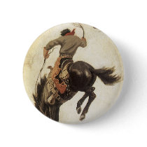 Vintage Cowboy on a Bucking Bronco Horse Button