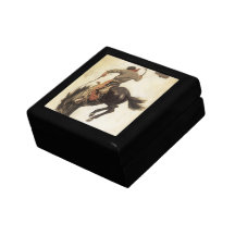 Vintage Cowboy on a Bucking Bronco Horse Keepsake Box