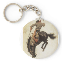 Vintage Cowboy on a Bucking Bronco Horse Keychains
