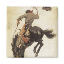 Vintage Cowboy on a Bucking Bronco Horse Fridge Magnets